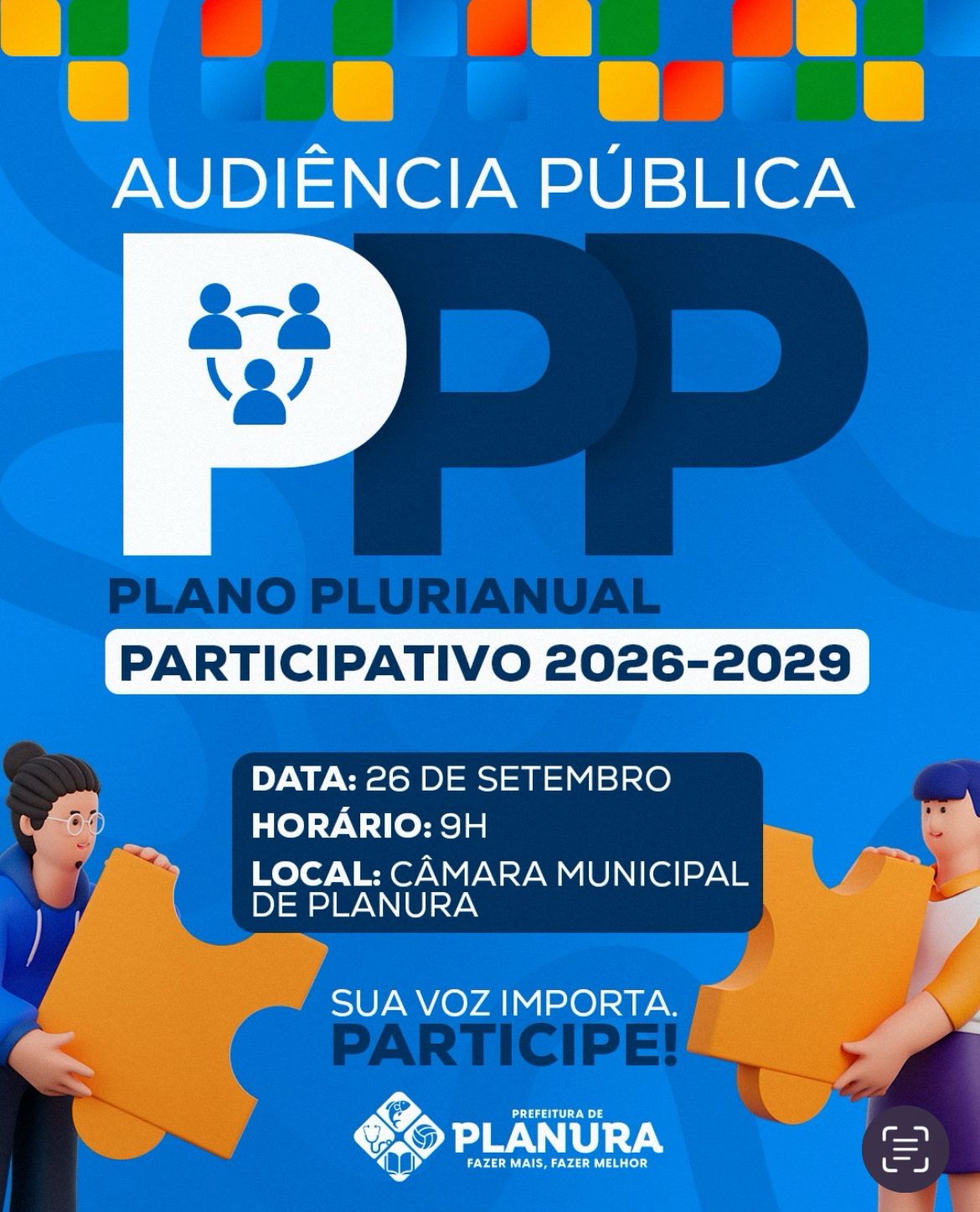 Convite Audiência Pública - Plano Plurianual Participativo 2026-2029 